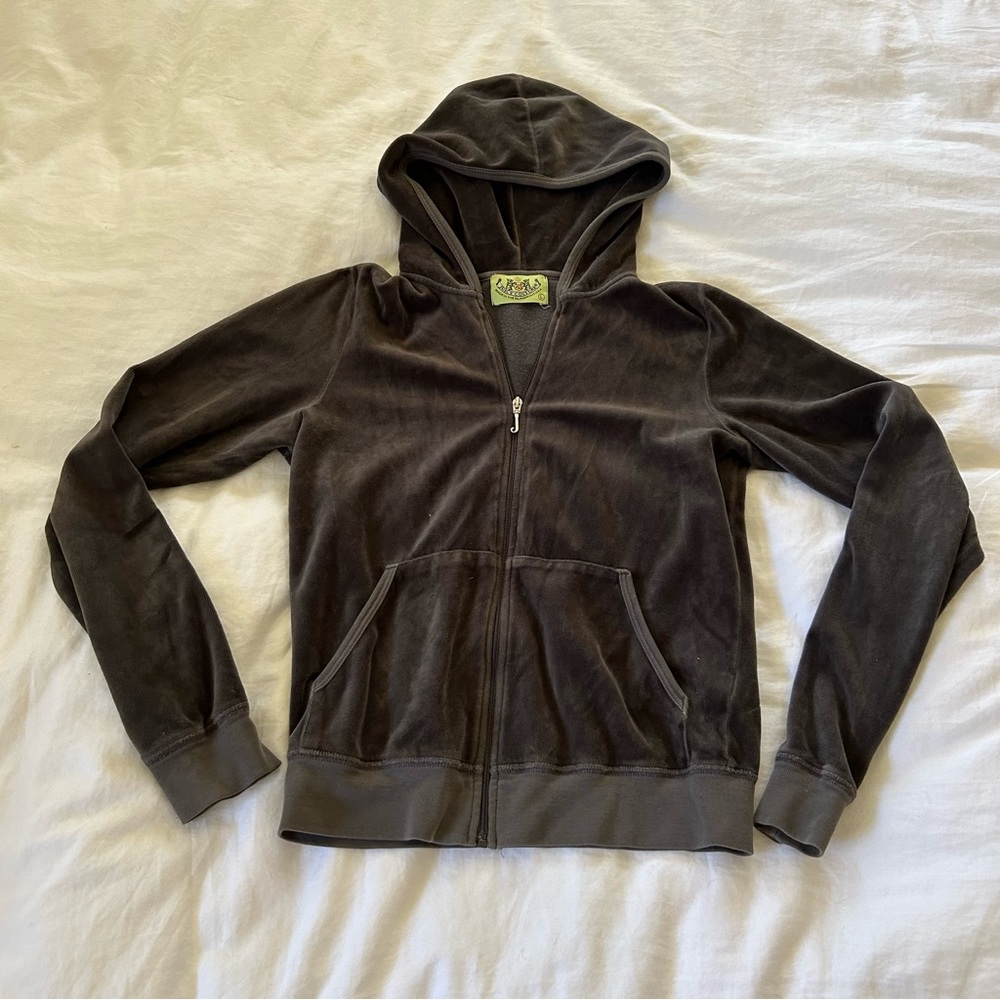 Juicy Couture Gray Velour Tracksuit Zip Up with Hood